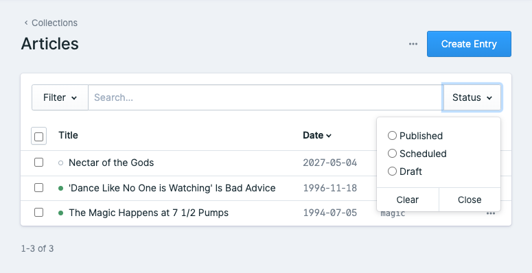 Collection Published Status Filtering