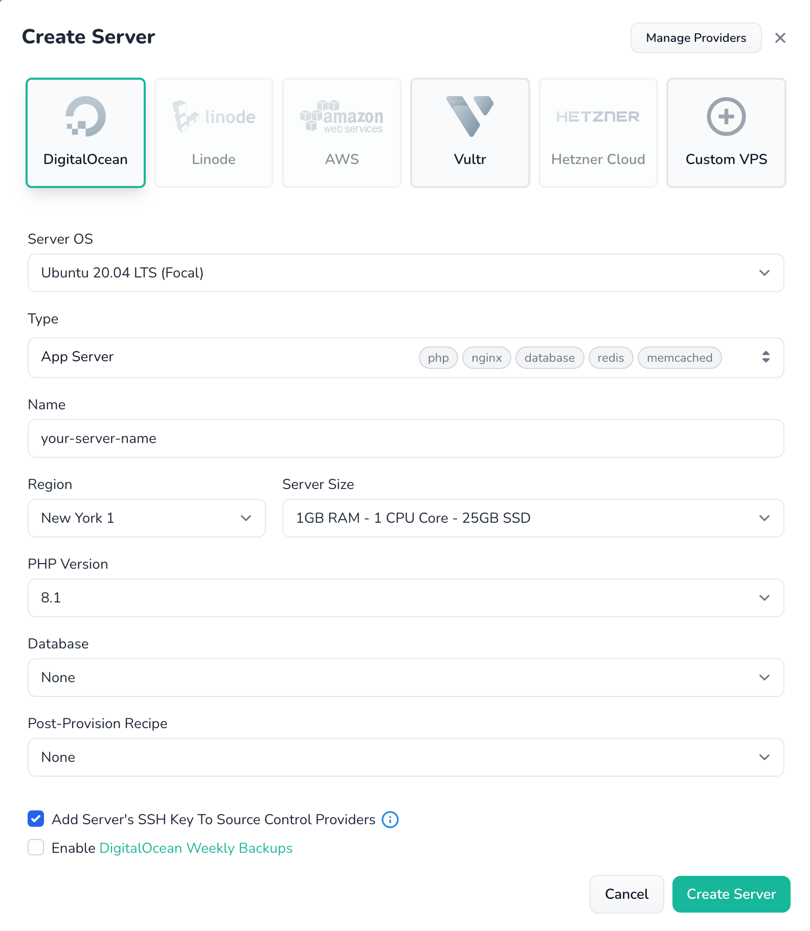 Create server example