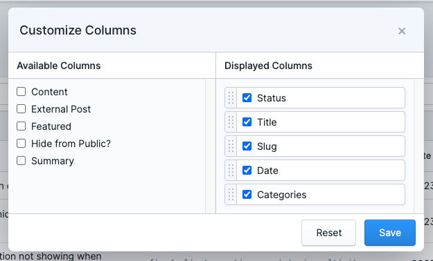 Columns customizer